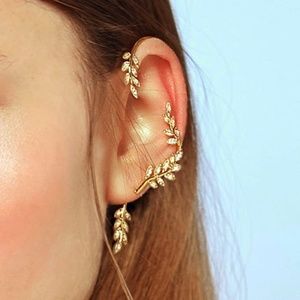 Gold Leaf Design Ear Climber Cuff earring 1 piece